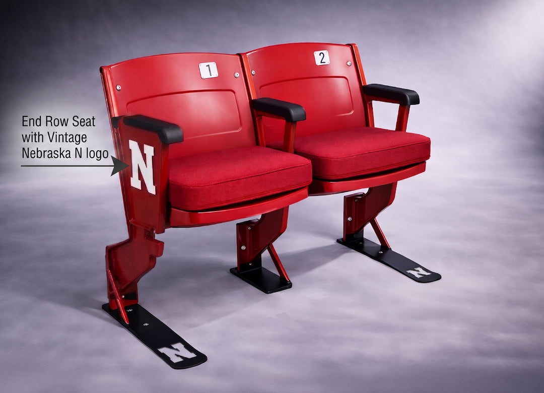 Premium N Logo Aisle End Pair - Two Authentic Devaney Seats, Rebuilt as a Collectible Bench