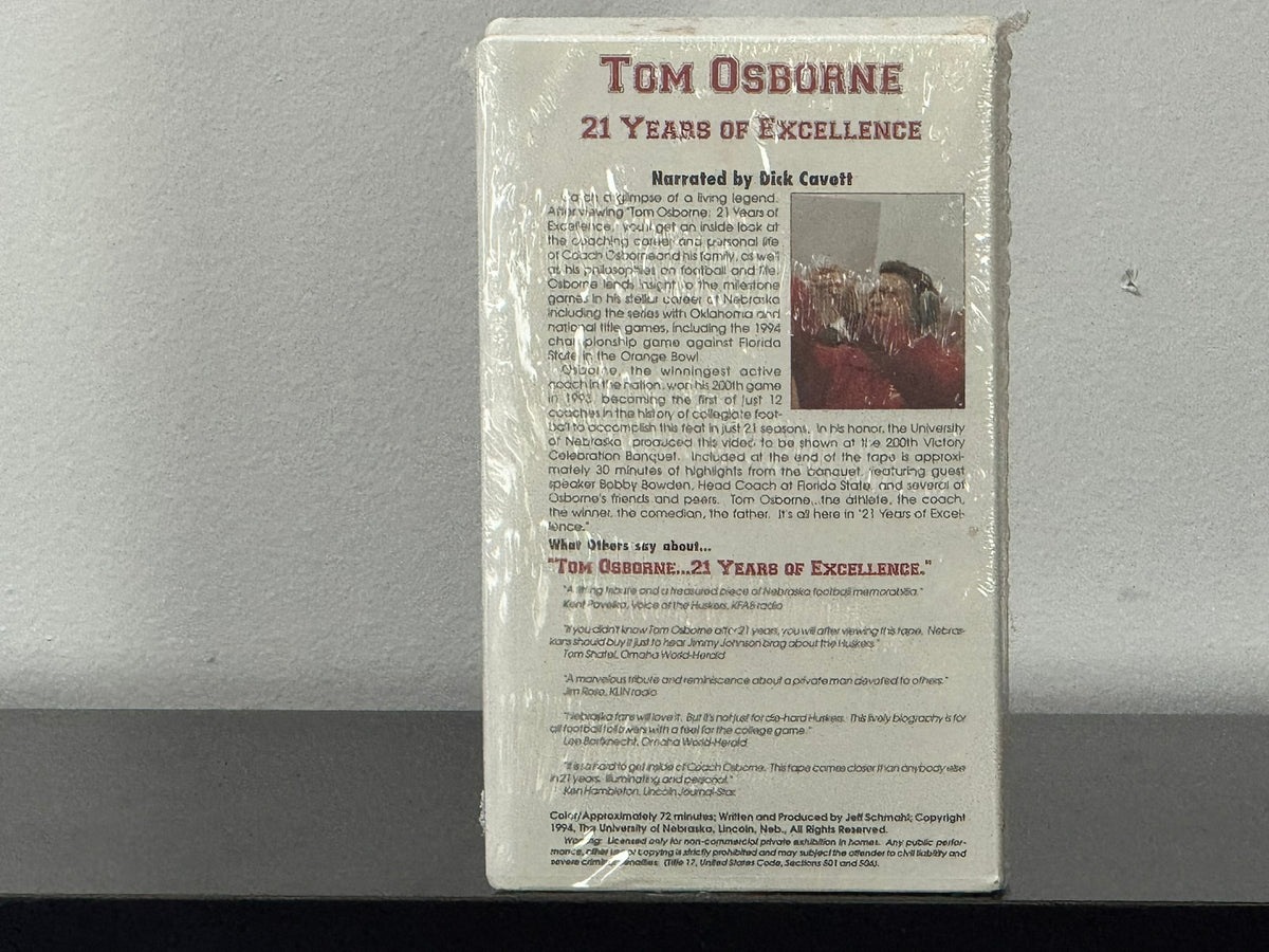 Tom Osborne: 21 Years of Excellence, Sealed VHS, view 3 of 5