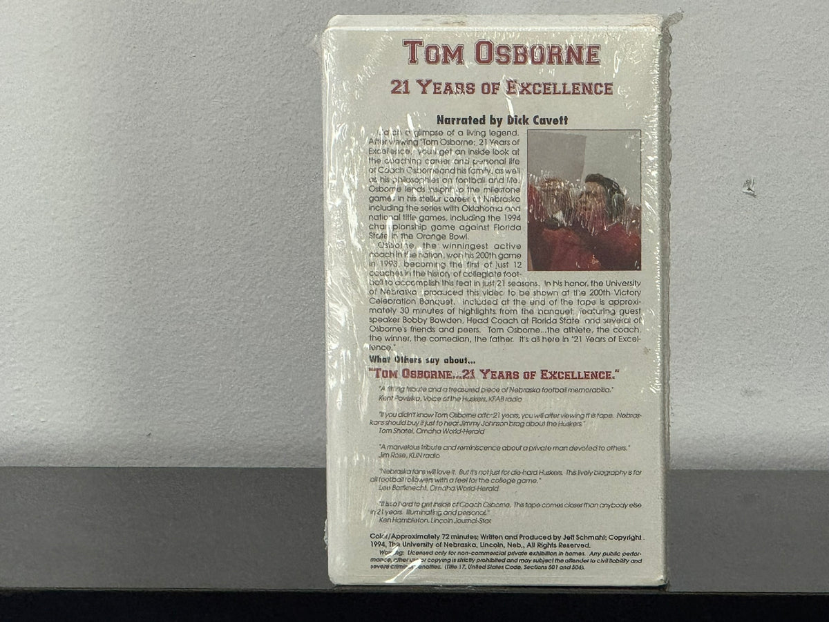 Tom Osborne: 21 Years of Excellence, Sealed VHS, view 4 of 5